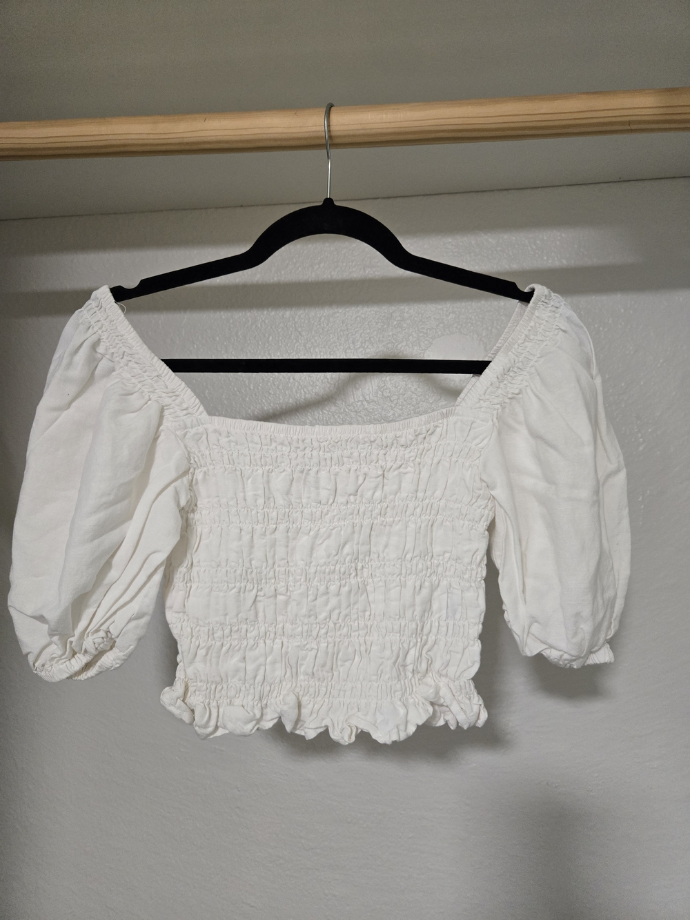 Rhythm. White Smocked Square-Neck Crop Top